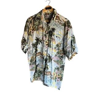 Monticerutti Men's Vintage Hawaiian Shirt 100% Rayon Island Tree Size Medium